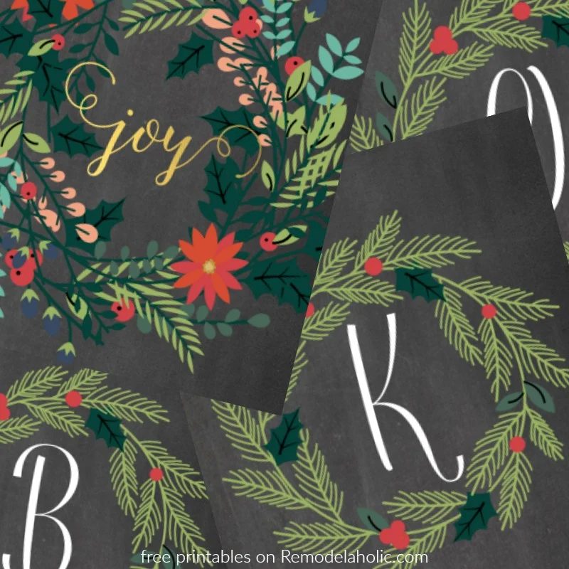 Free Printable Gift option, Christmas Holly Monogram And Joy Wreath Prints @Bekob