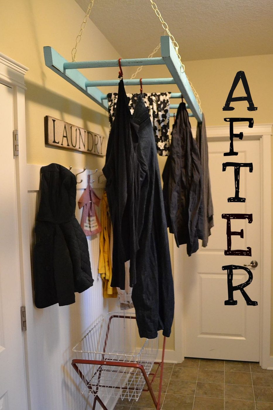 old ladder as hanging laundry organizer, Little Lucy Lu on Bekob