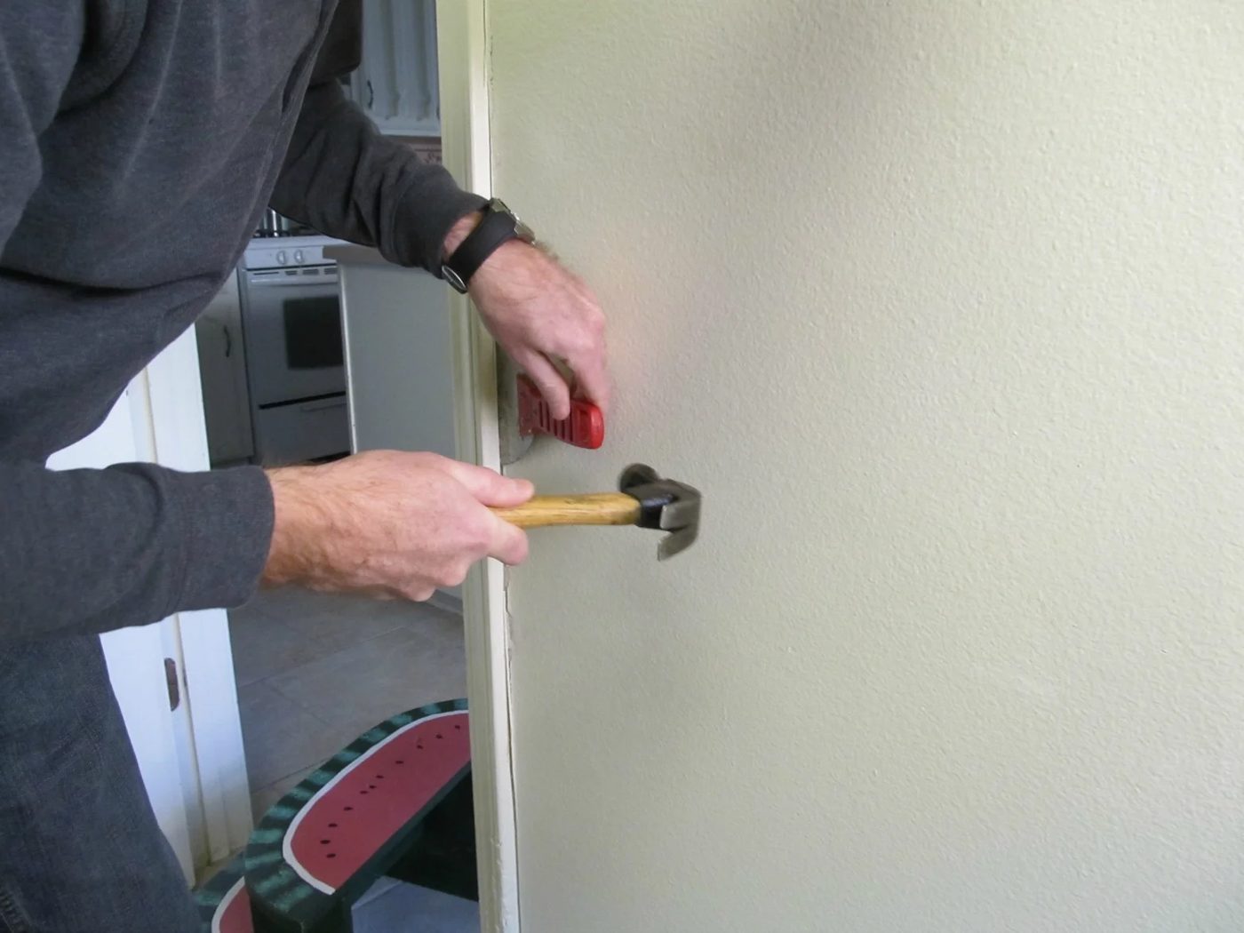 replacing door trim - laundry room makeover, The Pin Junkie featured on Bekob.com