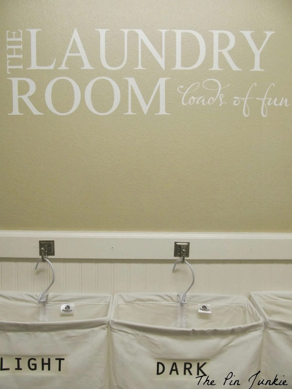 laundry room makeover with vinyl decal, The Pin Junkie featured on Bekob.com