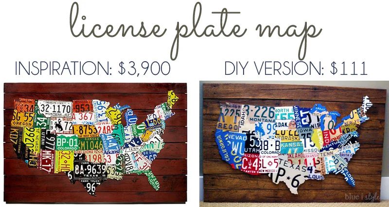 License Plate Map Wall Art Cost Comparison by Blue i Style featured on Bekob