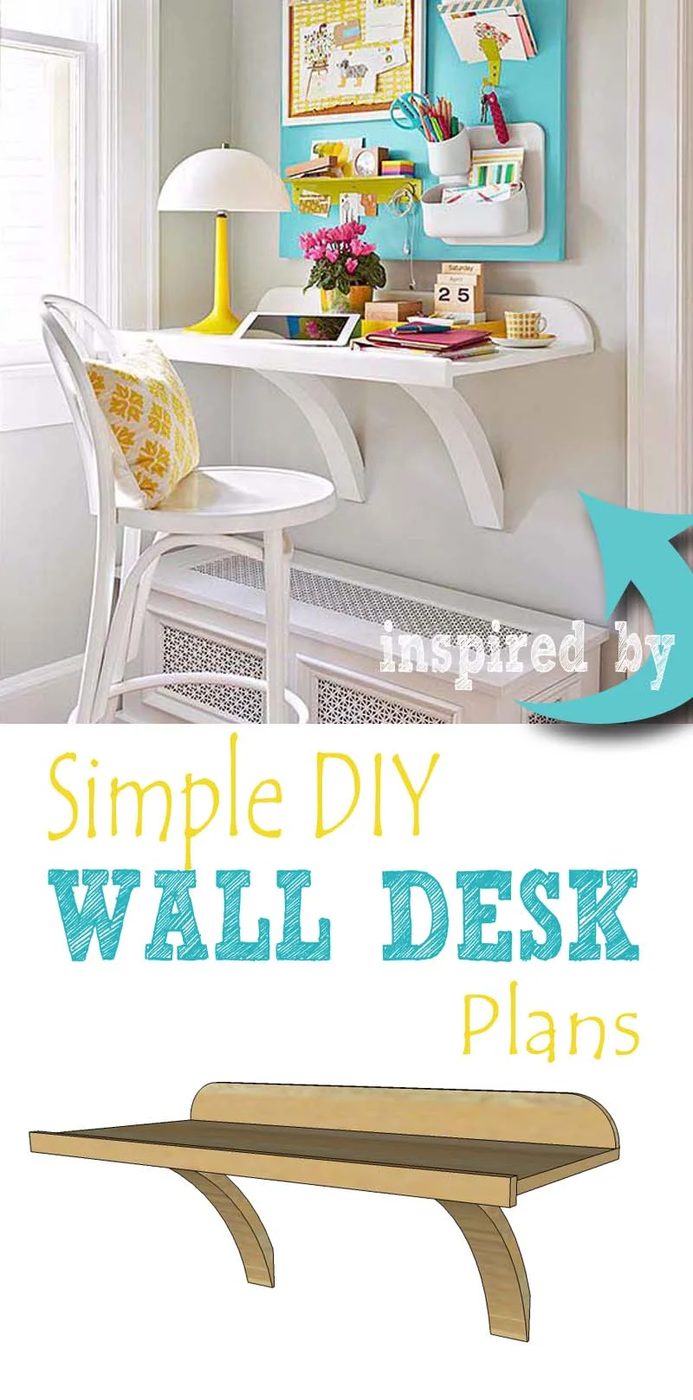 Build a direct Handmade wall desk to create a functional office nook or homework station. Free plans on @Bekob.