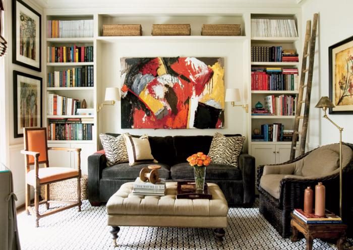 living room built-in shelves, designer Courtney Giles featured in Atlanta Homes Magazine