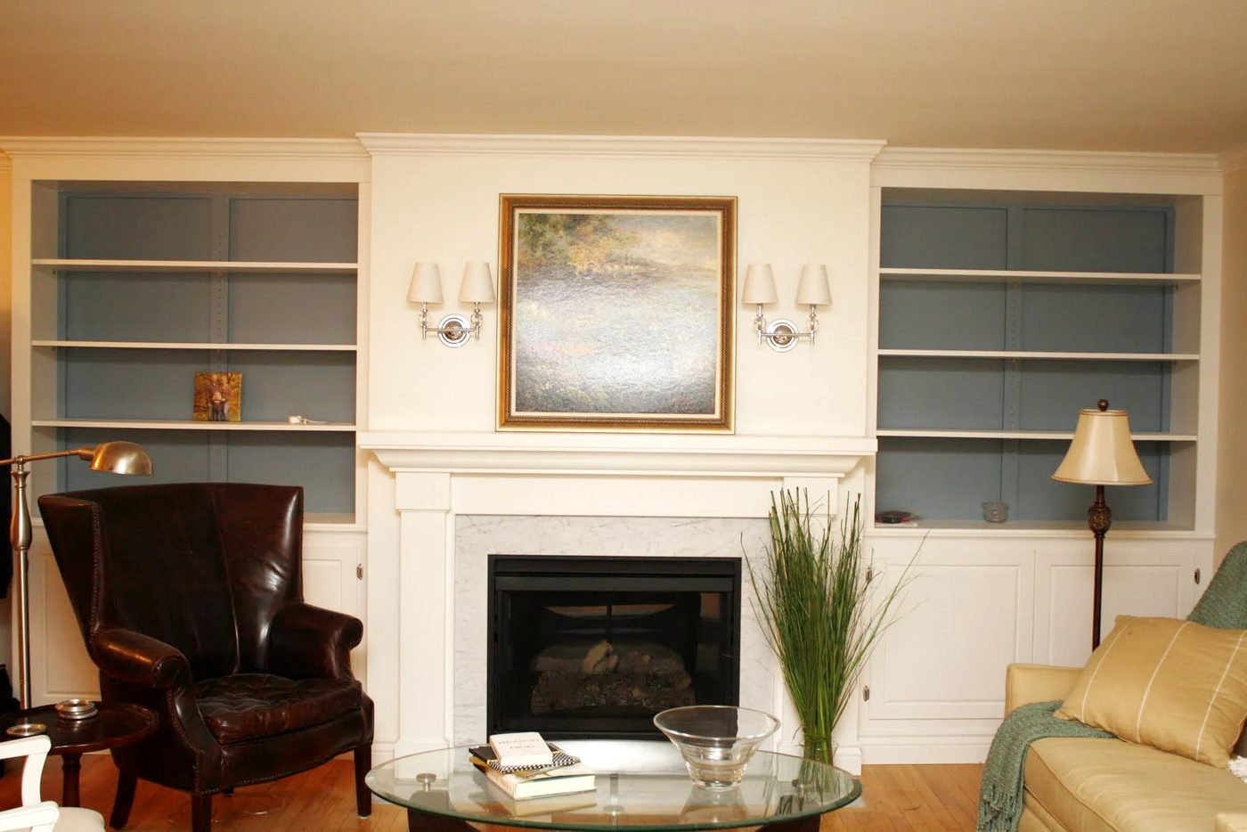 Living Room Remodel, Adding a Fireplace and Built in Bookshelves (11)