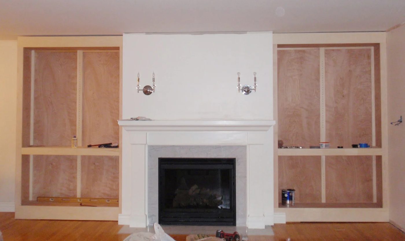 Living Room Remodel, Adding a Fireplace and Built in Bookshelves (9)