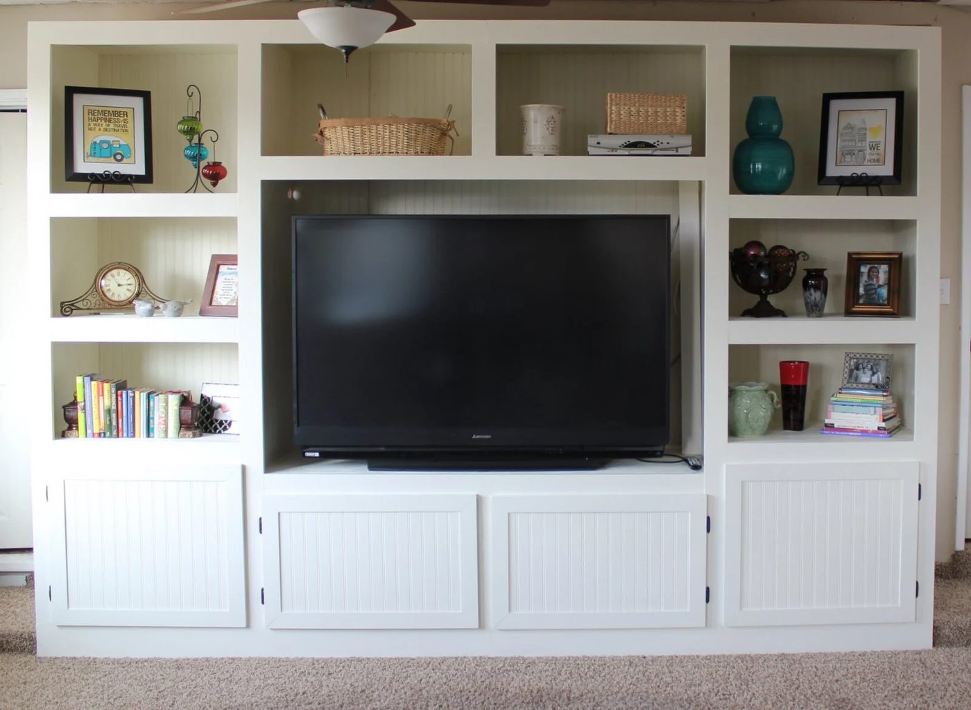 Living Room Renovation With Handmade Entertainment Center for Flat Screen TV