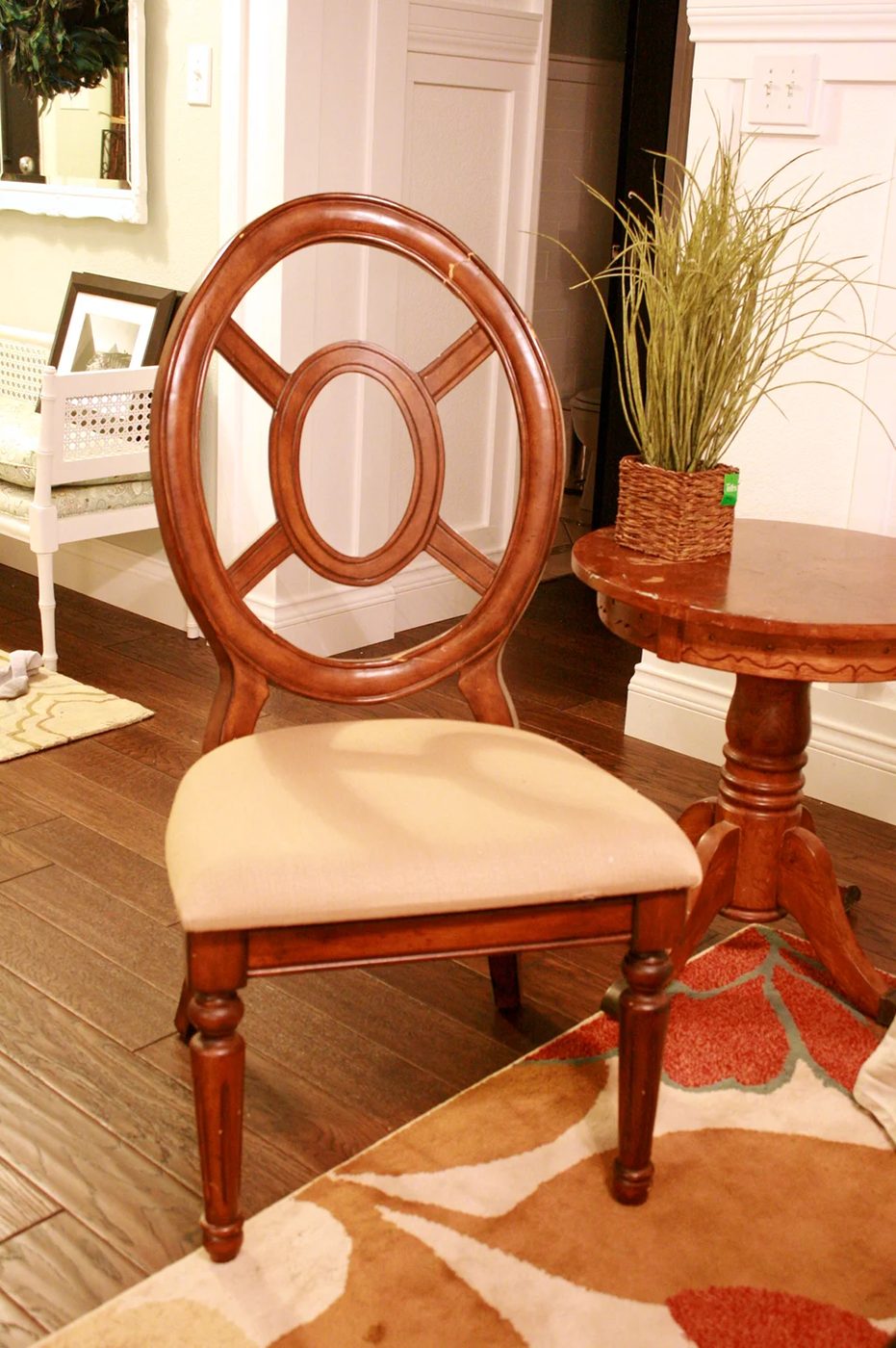 yellow spray painted side chair