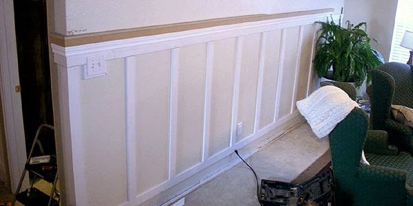 Living Room Update 4; Installing Wainscoting and Column Moldings