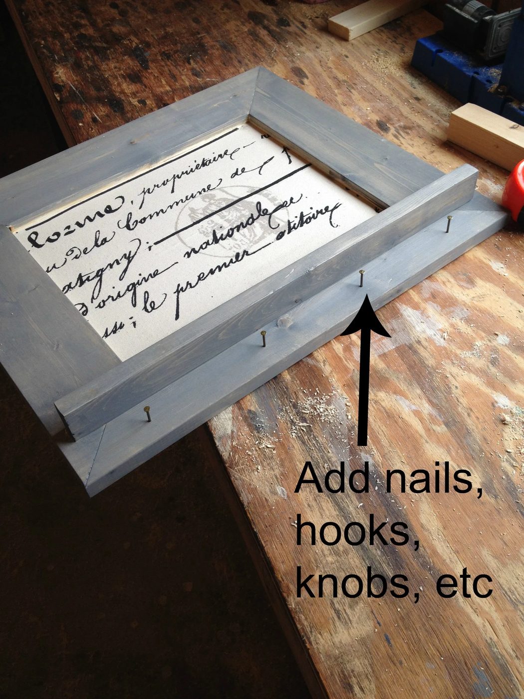 How to build an straightforward custom jewelry organizer with a pinboard for custom storage, a shelf, and hooks for keys and necklaces.