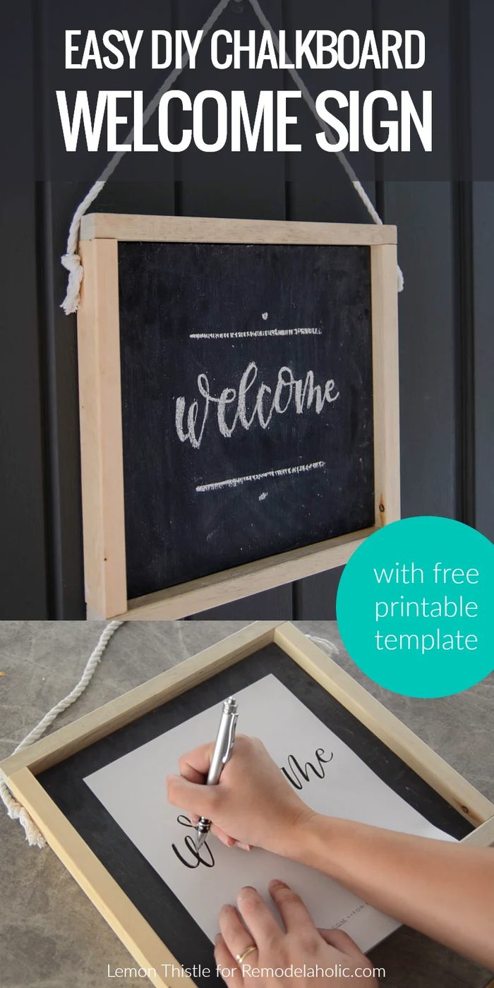 Make this straightforward and inexpensive Handmade wooden chalkboard welcome sign for your front door. Use the free traceable chalk lettering template or skip the chalk and use the