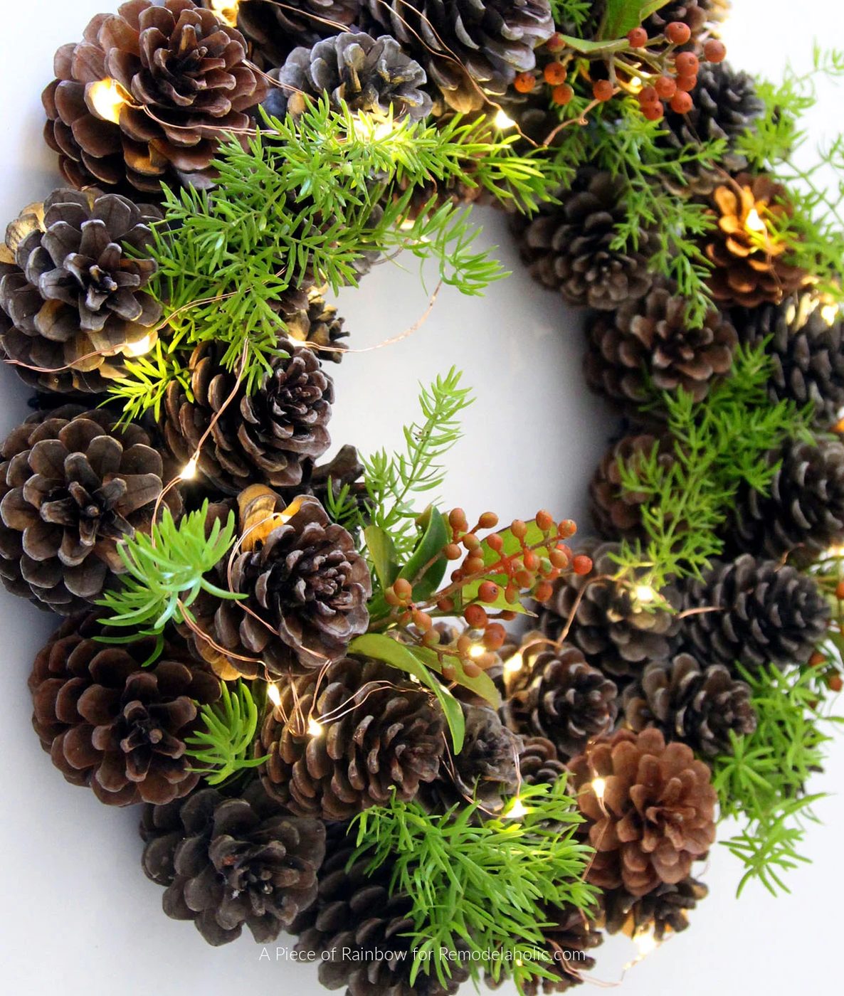 Handmade direct Pinecone Wreath With Pine And Berries And Fairy Lights, Bekob
