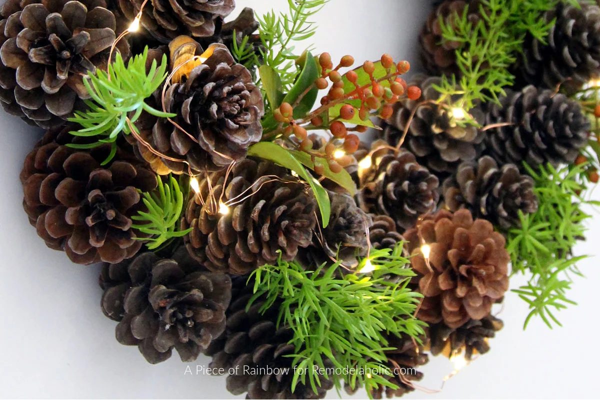 Detail Handmade Pine Cone Wreath With Lights Pine Berries, Bekob