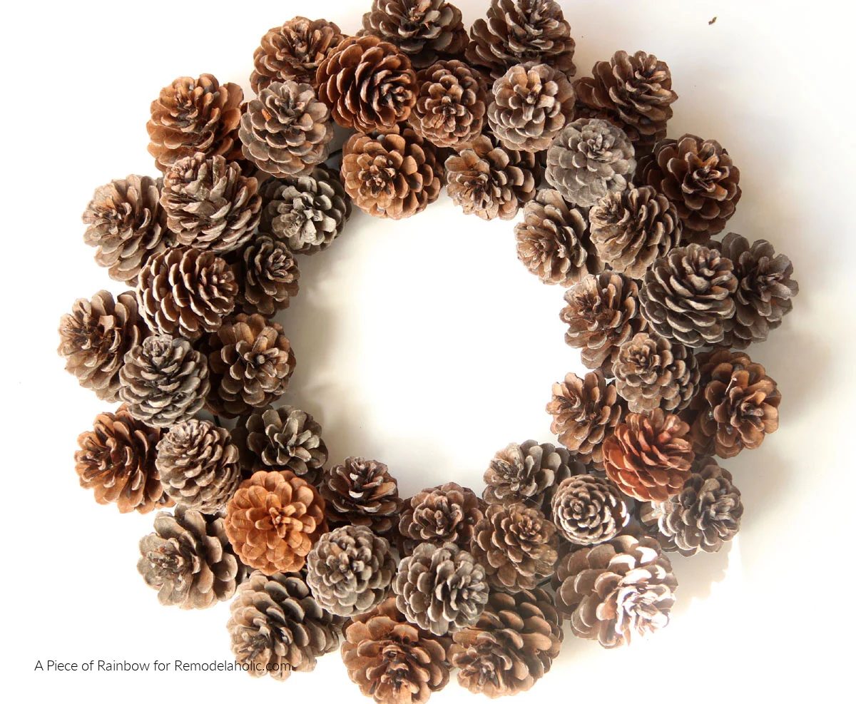How To Make A Handmade Pine Cone Wreath Step By Step walkthrough, Finished Before Adding Lights, Bekob