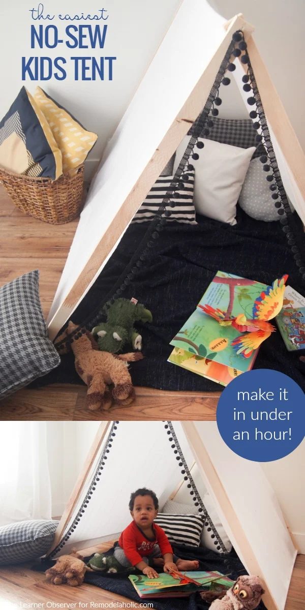 This is the easiest kids tent! It takes just a few supplies and under an hour to make a special play area that will create hours of fun. No sewing required!