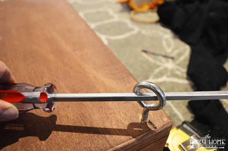 Handmade swing for kids indoor swingset - eye screws to hang rope wood swing