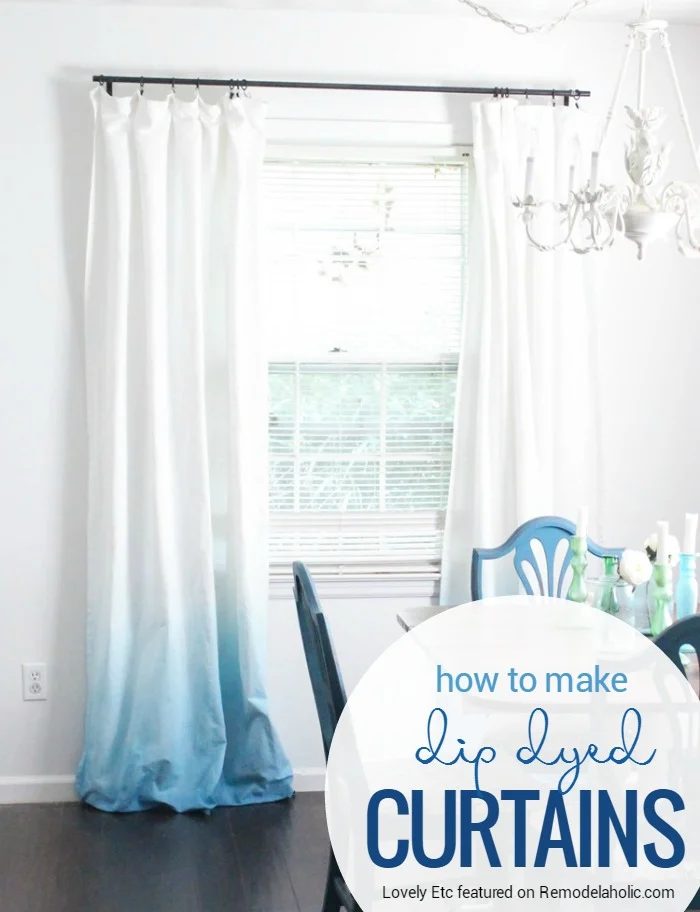 Update a pair of basic white curtains with this direct dye technique for an ombre dip dye curtain style... without the dipping and buckets of dye! walkthrough from Simply Etc on Mr