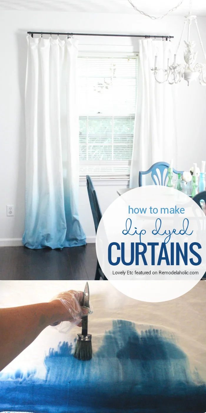 Update a pair of basic white curtains with this direct dye technique for an ombre dip dye curtain style... without the dipping and buckets of dye! walkthrough from Simply Etc on Mr