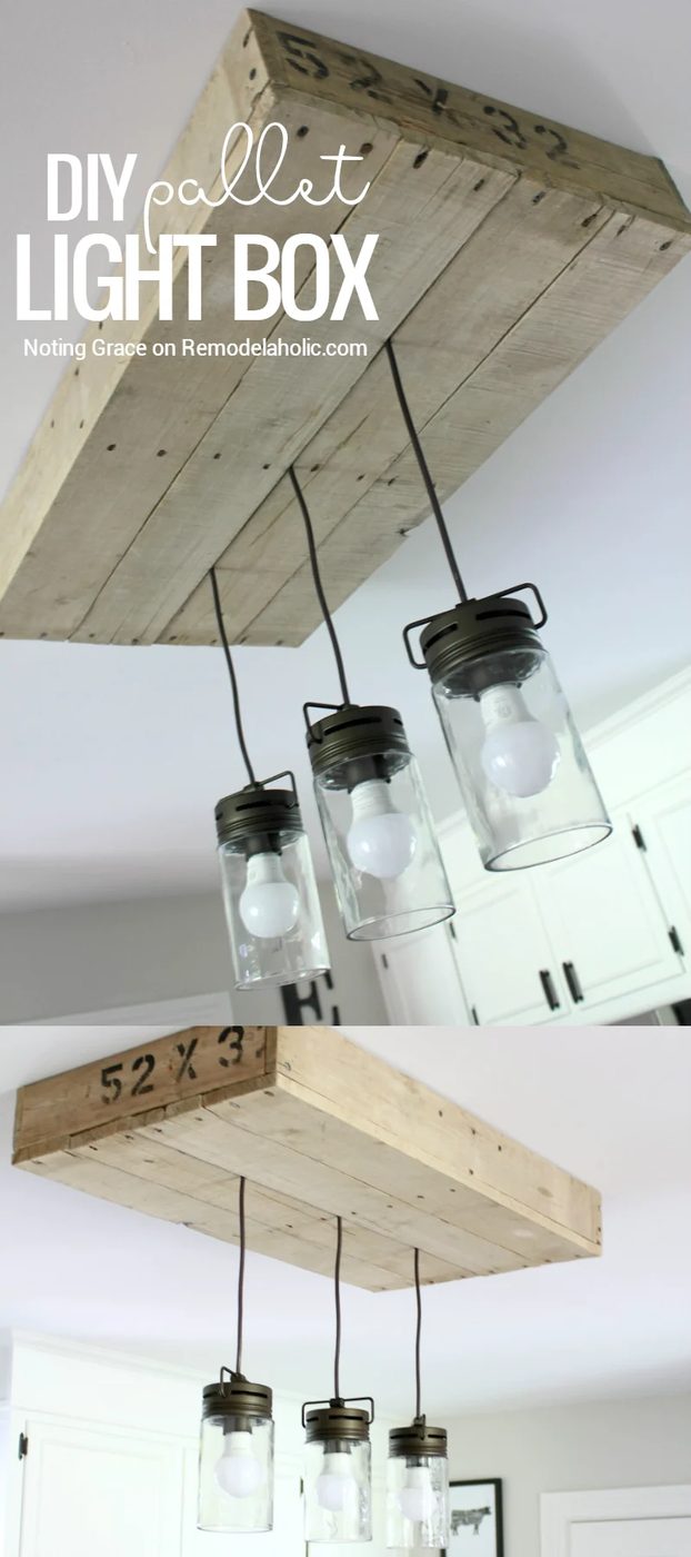 Give your kitchen lighting some rustic style with this direct Handmade pallet wood light box. Combined with a mason jar style pendant light fixture, it's the well fitted farmhouse 