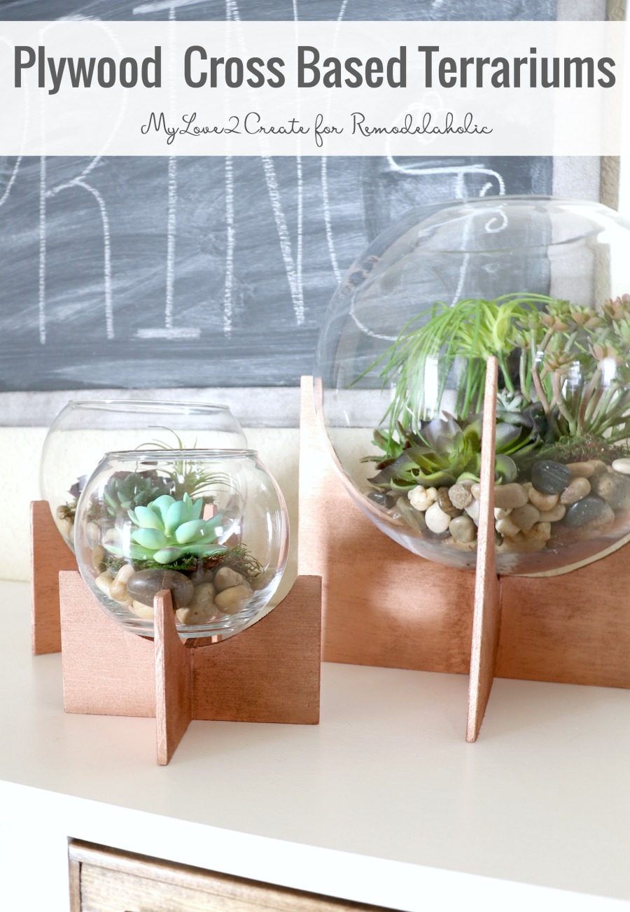 These cross-based globe terrariums, inspired by West Elm, are so straightforward to make using plywood scraps and inexpensive or thrifted glass bowls.