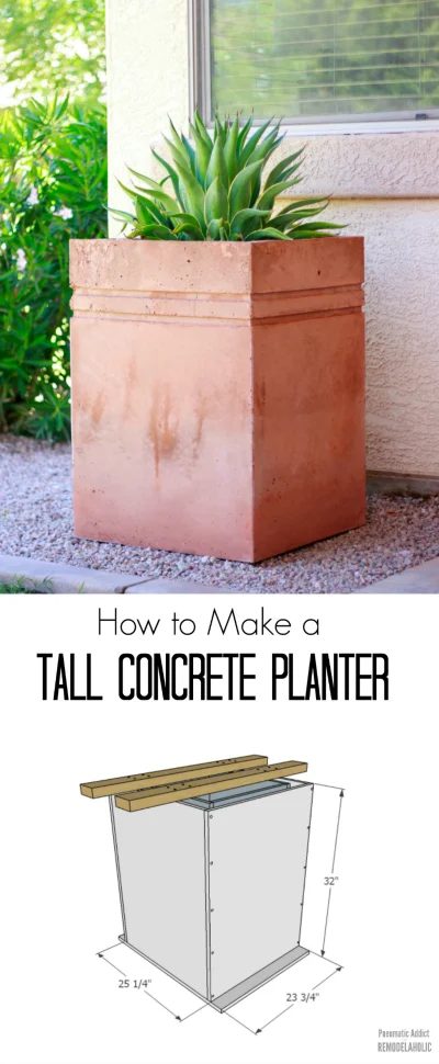 Rather than spending big bucks on a premade tall concrete planter, build this one this weekend and save some cash while creating just the size you need. Dyed concrete gives the pla