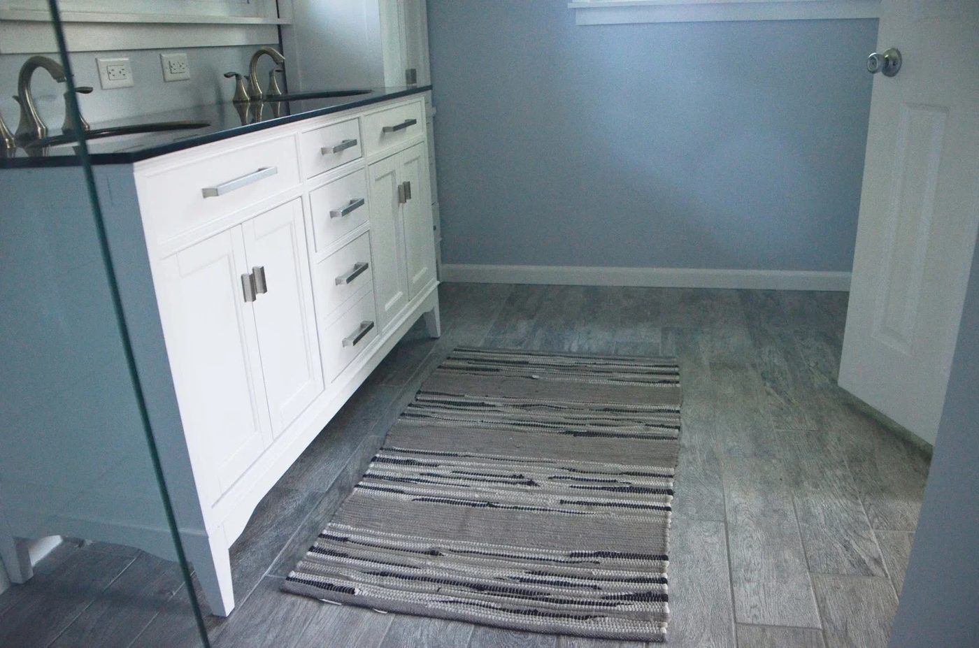 Master Bath Remodel, gray porcelain faux wood floor, by Since I Became a Mom featured on @Remodelohic