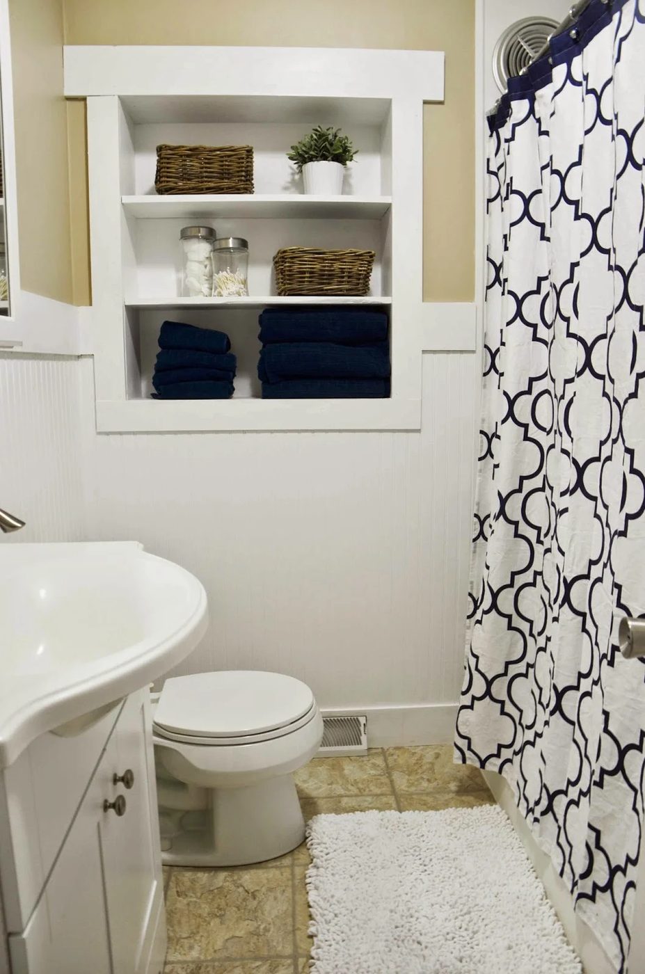 Since I Became a Mom built-in bathroom storage