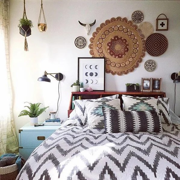 Blue Bedroom Decorating options and Inspiration + Tips for Decorating Above a Bed Headboard #Bekob