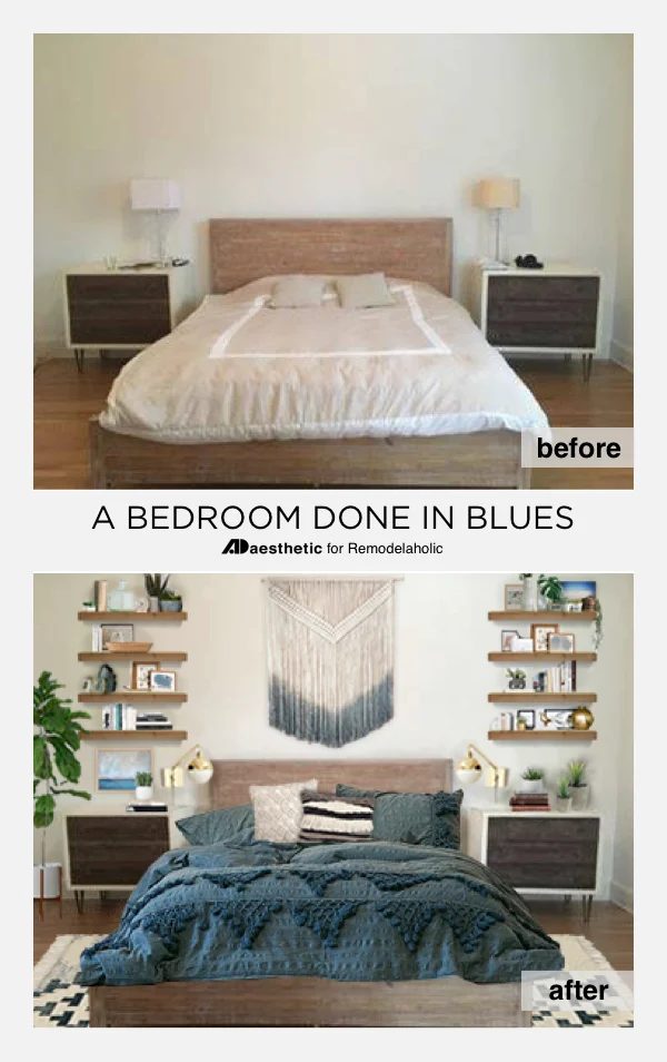 Blue Bedroom Decorating options and Inspiration + Tips for Decorating Above a Bed Headboard #Bekob