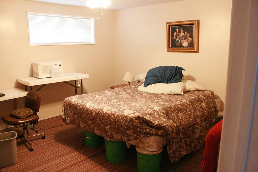 Master beadroom progress, before after tufted headboards curtained wall master bedroom (3)