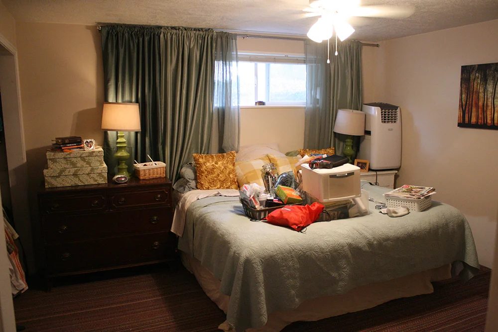 Master beadroom progress, before after tufted headboards curtained wall master bedroom (9)