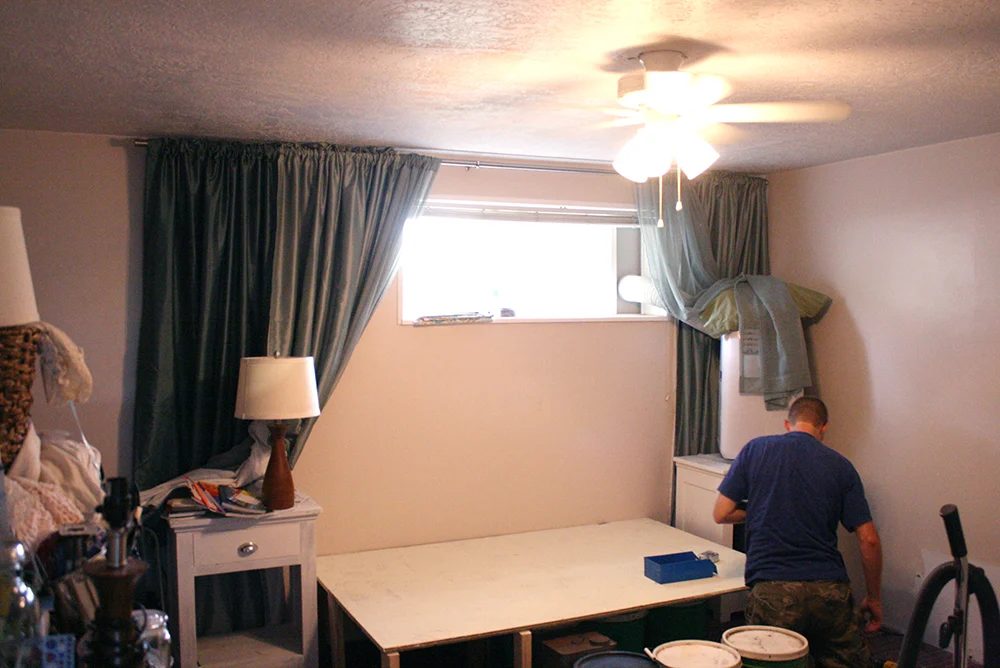 Master beadroom progress, before after tufted headboards curtained wall master bedroom (8)