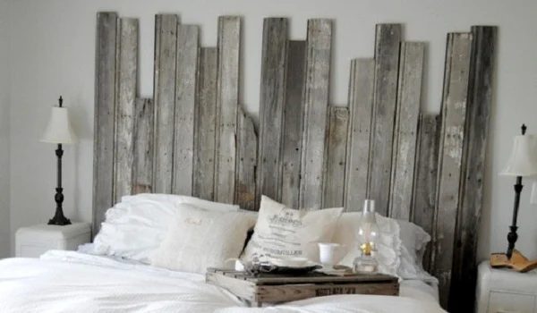 Master Bedroom With Handmade Rustic Barn Wood Headboard