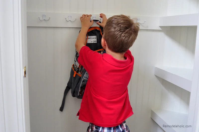Upgraded Hall Coat Closet Organization With Hooks And Shelves Bekob