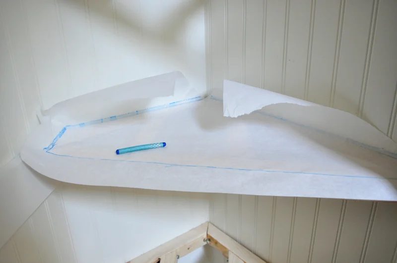 creating shelf template for odd and irregular shaped corner floating shelves