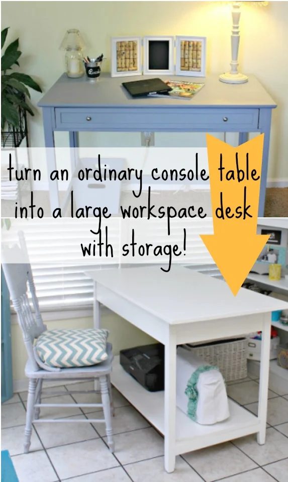Turn a console table into a workspace desk with storage! Mom 4 Real on Bekob.com #desk #storage #handmade