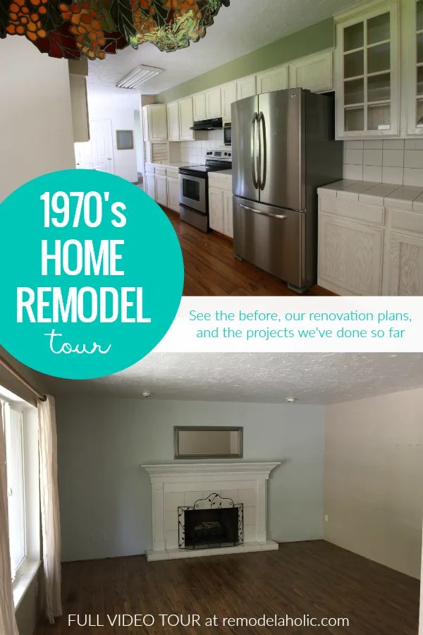 This 1970's home renovation shows the before, our plans for renovating, and what we've done so far in this home remodel. Features a long narrow walk-through galley kitchen, tile ba