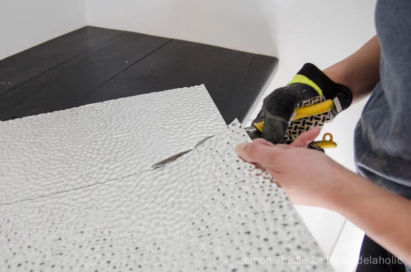 How to install a metal (steel) ceiling tile backsplash