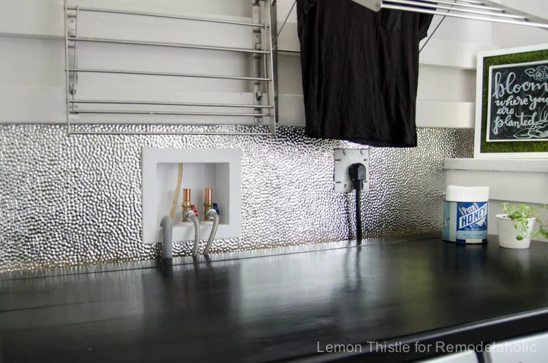 How to install a metal (steel) ceiling tile backsplash