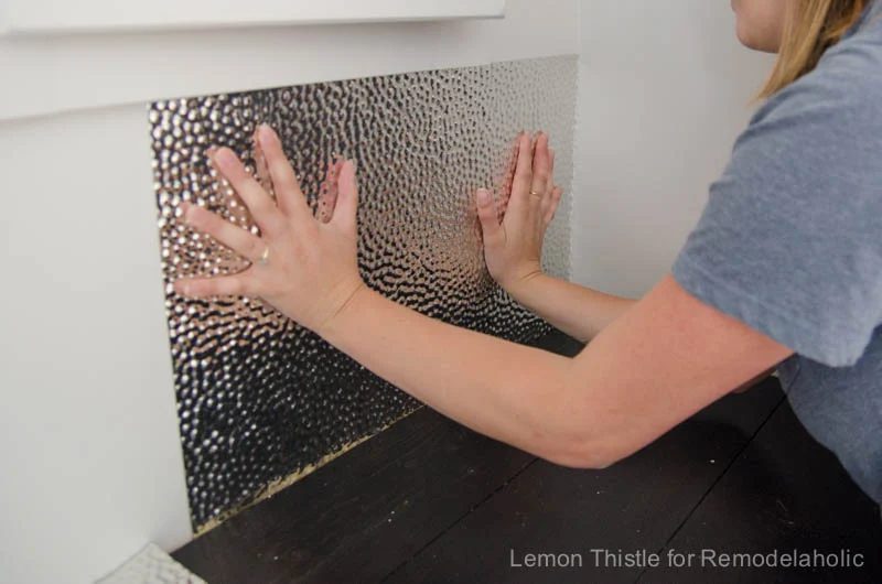 How to install a metal (steel) ceiling tile backsplash