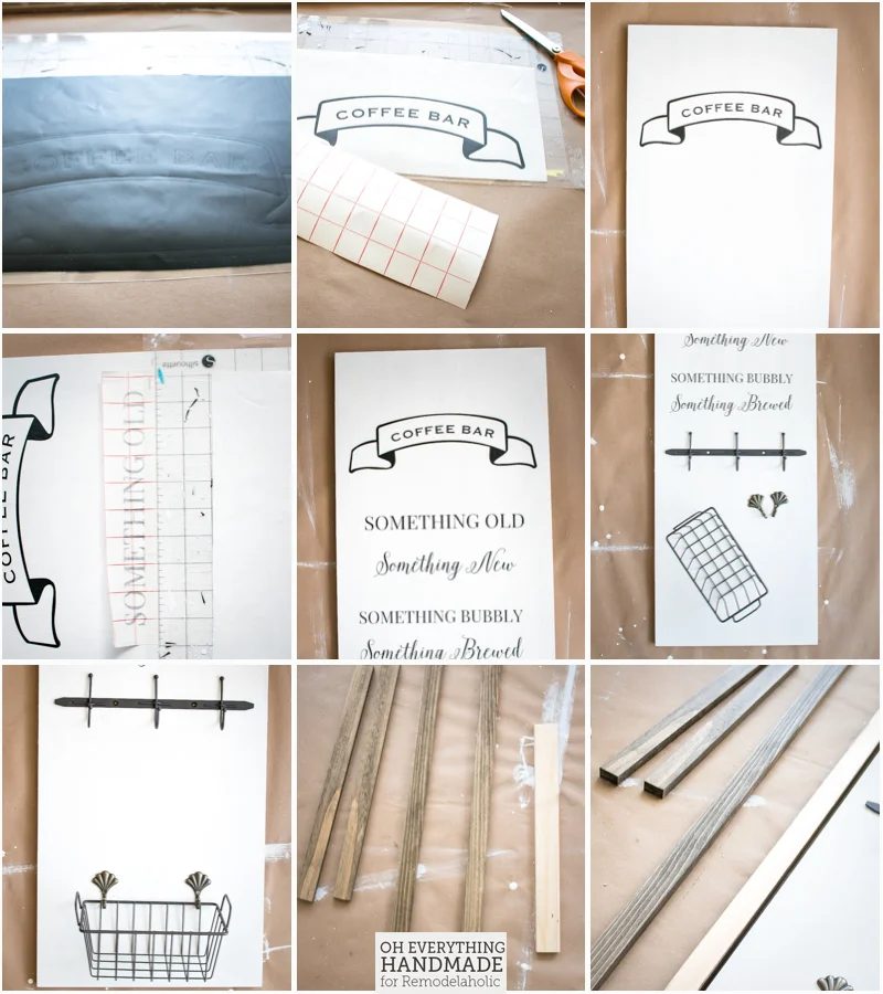 Coffee Bar Sign via OhEverythingHandmade - Applying vinyl and hooks