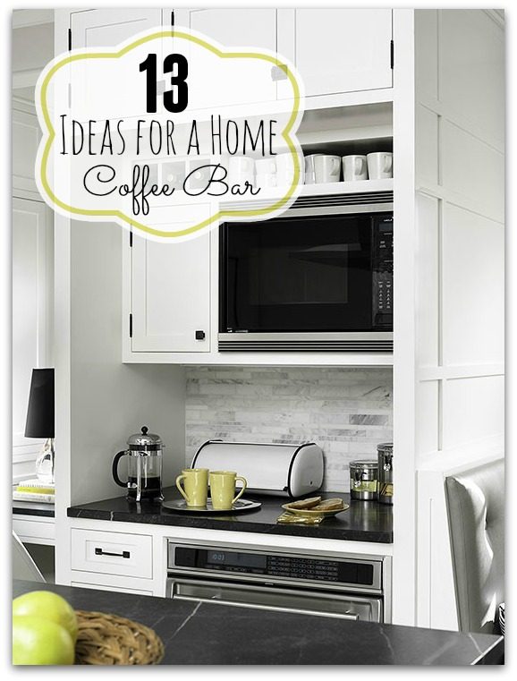 Love coffee? Create a fabulous coffee bar in your home! Here are 13 great options for an organized, functional, and striking home coffee bar! 13 options for a Home Coffee Bar via t