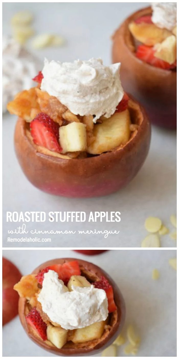 Roasted Stuffed Apples With Cinnamon Meringue Apple Breakfast Recipe Roasted Apples Via Bekob.com