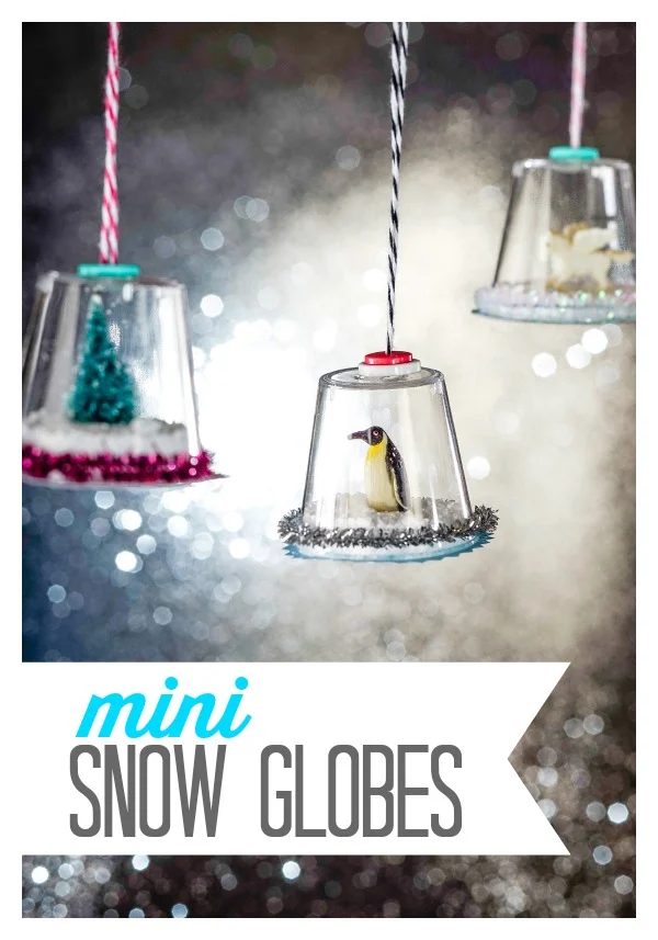 Love the whimsy of snow globes? Now bring the fun home and create your own mini snow globes that can be used as ornaments. Just a few supplies will have you on your way to creating