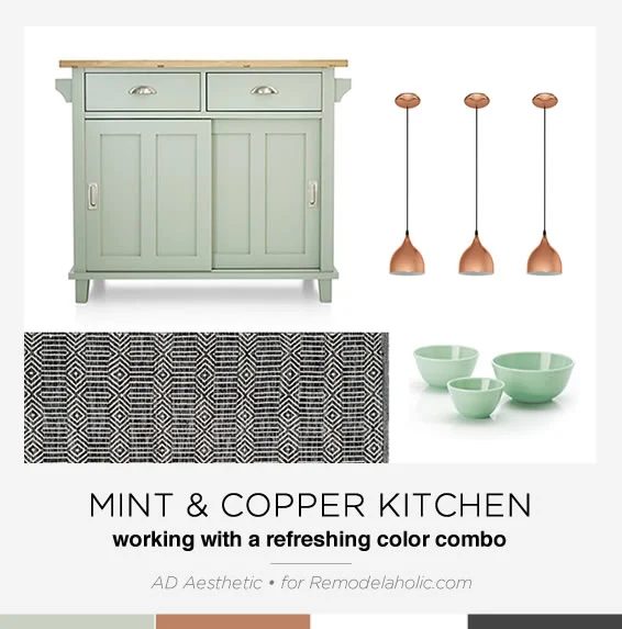 Create a striking, modern and fresh mint and copper kitchen with tips, inspiration, and product picks from AD Aesthetic on Bekob.com