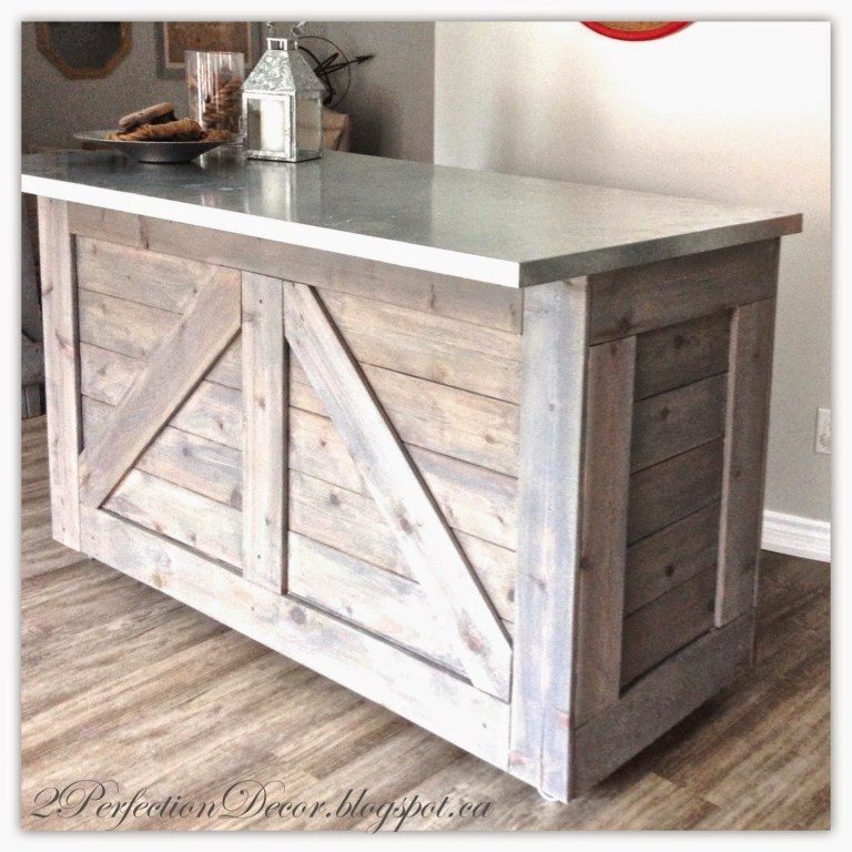 Wooden Rustic Bar With Galvanized Metal Top