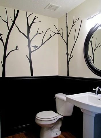modern powder room makeover, via Bekob