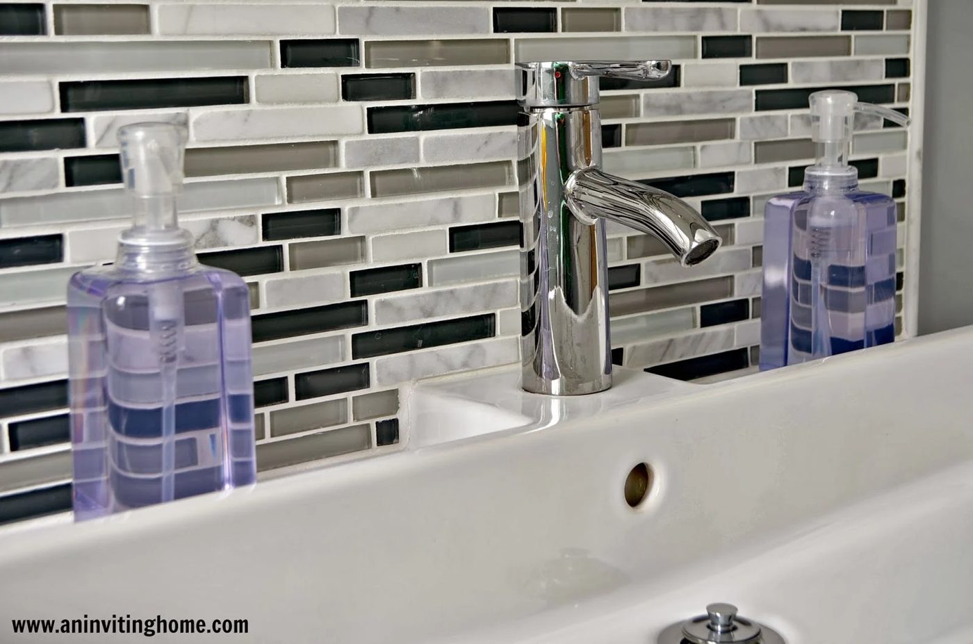 glass tile backsplash and IKEA trough sink, An Inviting Home on Bekob