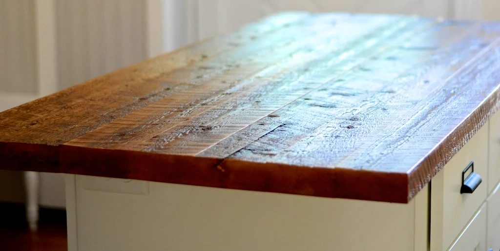 Reclaimed Wood Countertop In A Bungalow Kitchen Renovation, SoPo Cottage Featured On Bekob