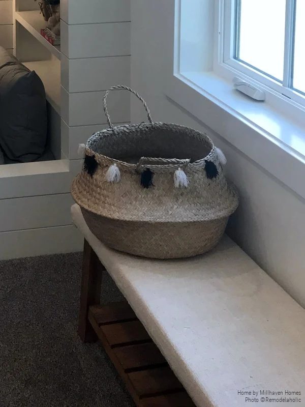 Kids Room Padded Wooden Bench Woven Storage Basket With Tassels Home By Millhaven Homes & Four Chairs Design 2018 Utah Valley Parade Of Homes Featured On Bekob