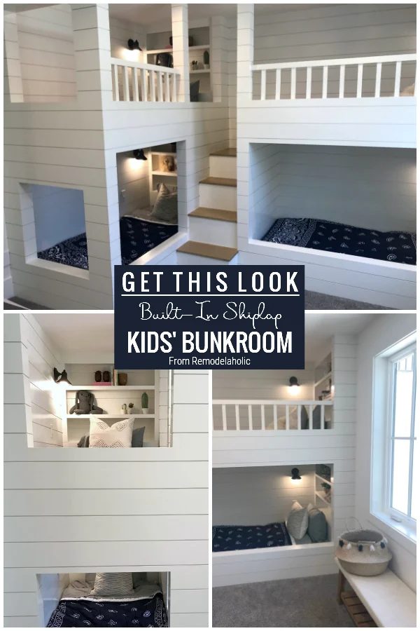 Built In Shiplap Bunkbeds In Kids' Bunkroom Featured On Bekob